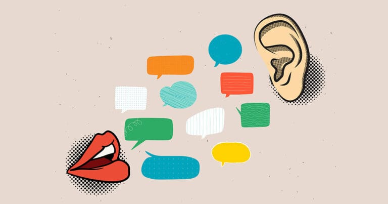 Communication concept - lips and ear. Speaking and listening.
